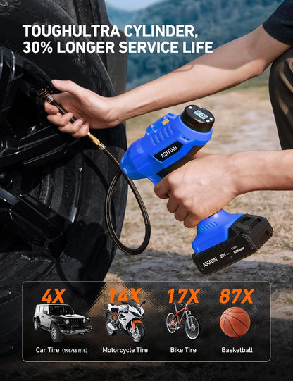 Cordless Tire Inflator Air Compressor 20V Rechargeable Battery