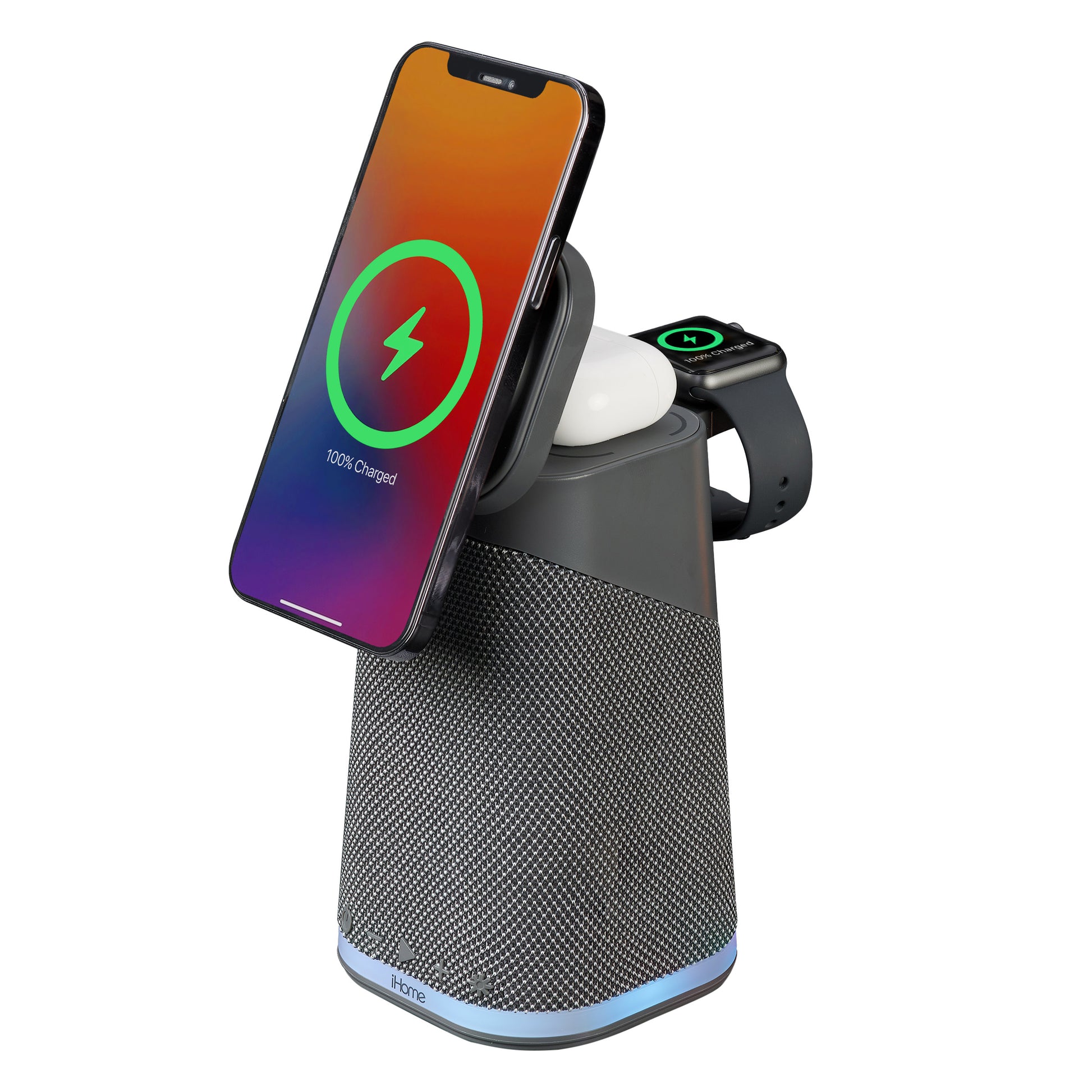 Triple Wireless Charging Stand with Bluetooth Speaker