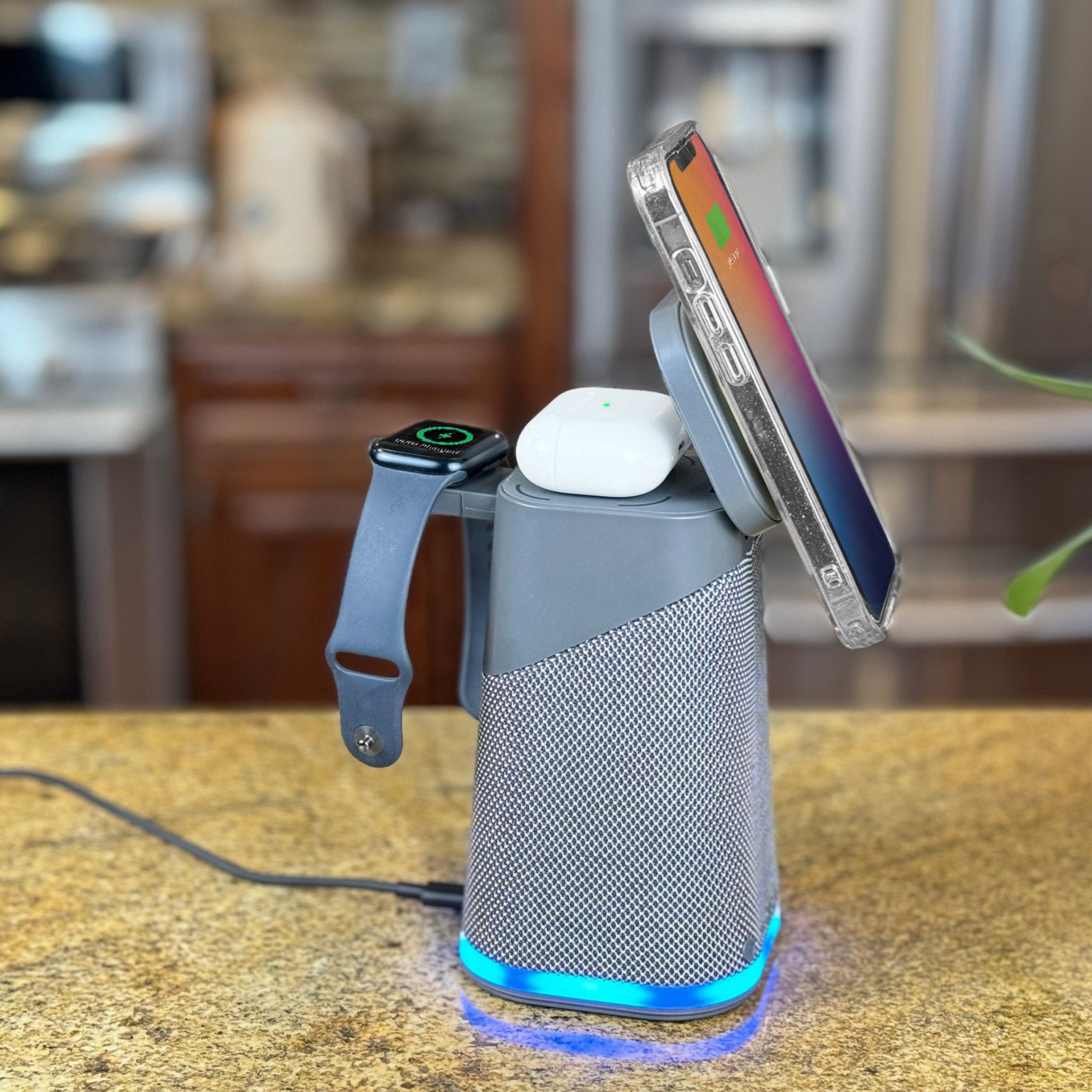 Triple Wireless Charging Stand with Bluetooth Speaker