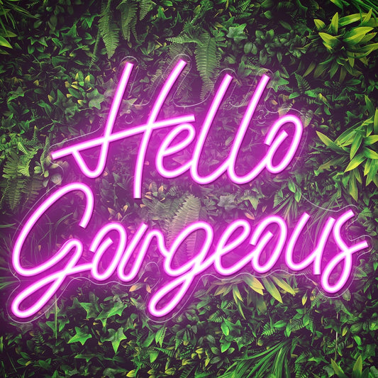 Hello Gorgeous Neon Signs for Wall Decor, Hello Gorgeous Neon Light Sign with Dimmable Switch - Hello Gorgeous Sign for Girls Bedroom, Makeup Room Decor (Pink)