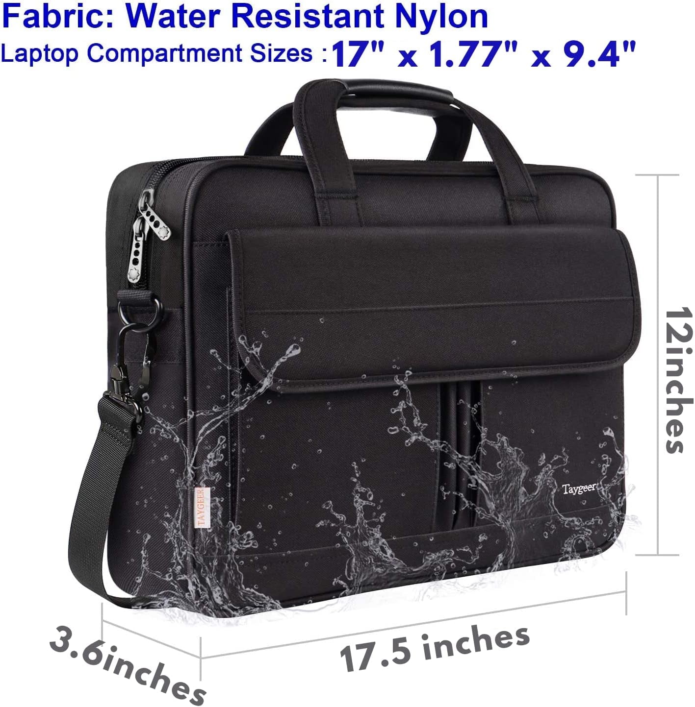 17 Inch Laptop Bag, Laptop Briefcase Business Office Bag for unisex, Water-Repellent Computer Shoulder Bag with Organize 15.6 17 Inch Notebook/Laptop, Black