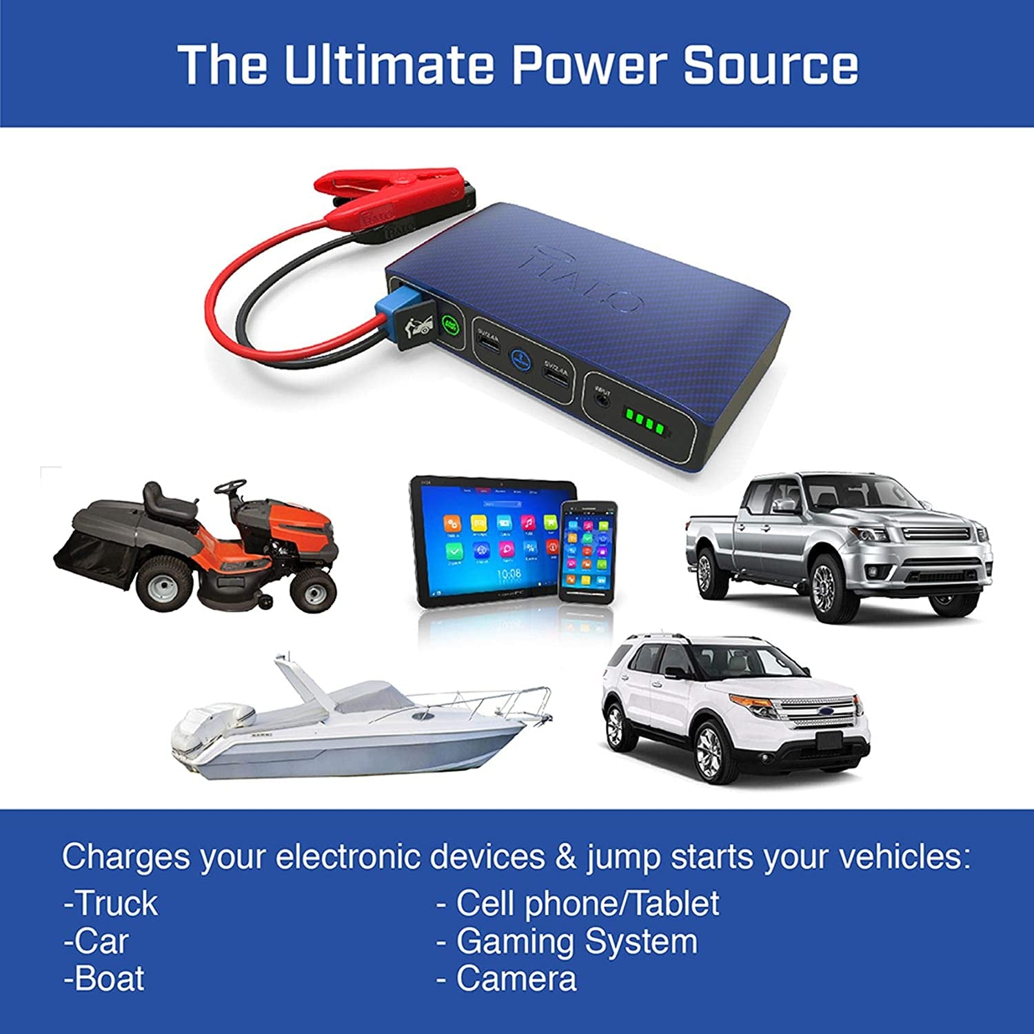 Bolt Portable Car Jump Starter with 2 USB Ports to Charge Devices